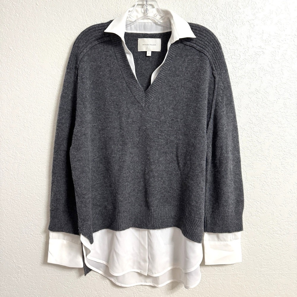Brochu Walker The Looker Sweater Large Gray Wool Cashmere V Neck